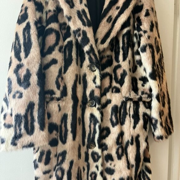 Revolve House of Harlow Faux Fur Leopard Jacket Pockets Medium Buttons Back Slit - Picture 4 of 8